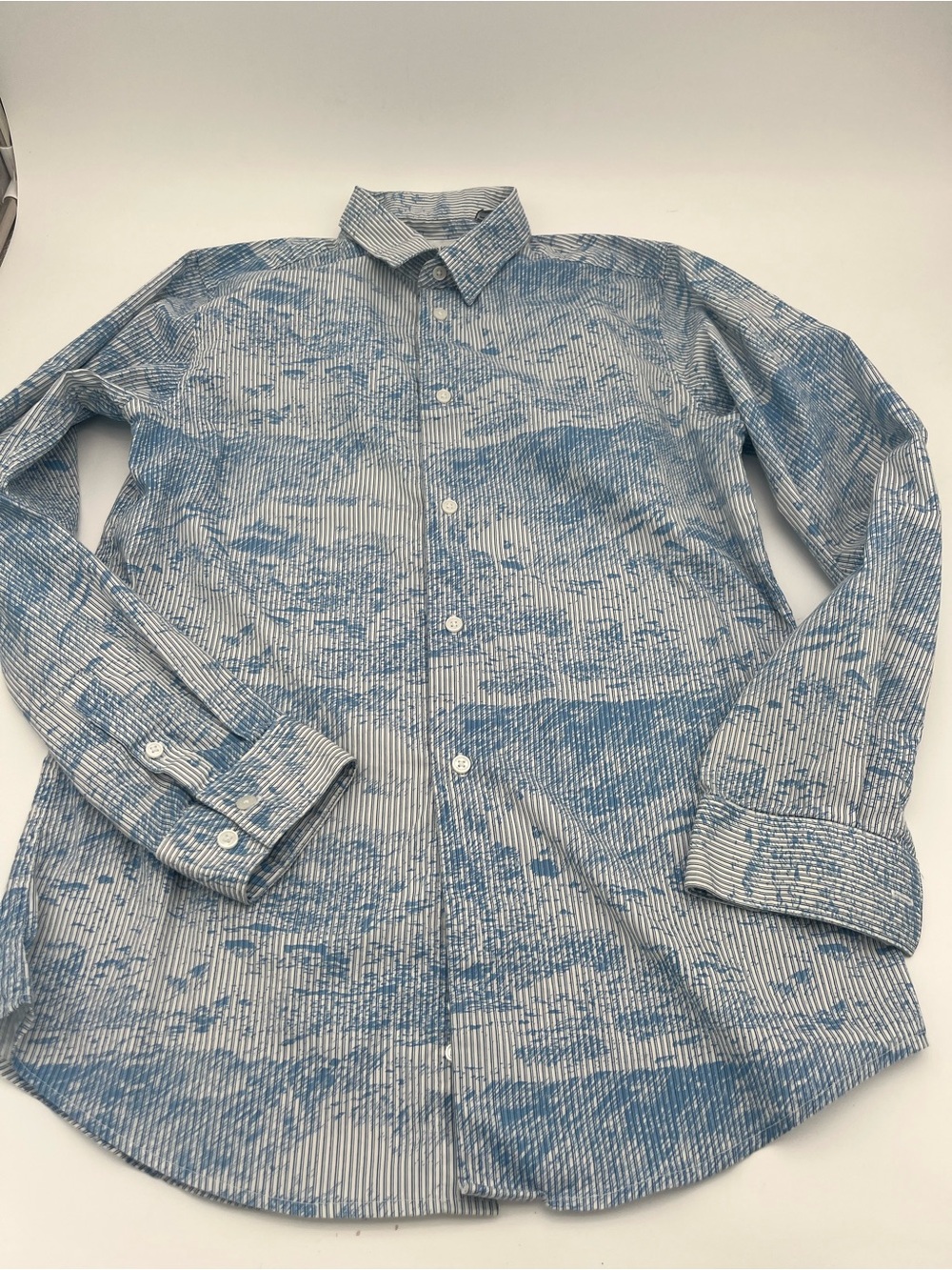 Calvin Klein Boys Blue abstract slim fit stretch Button-Up dress Shirt size 18